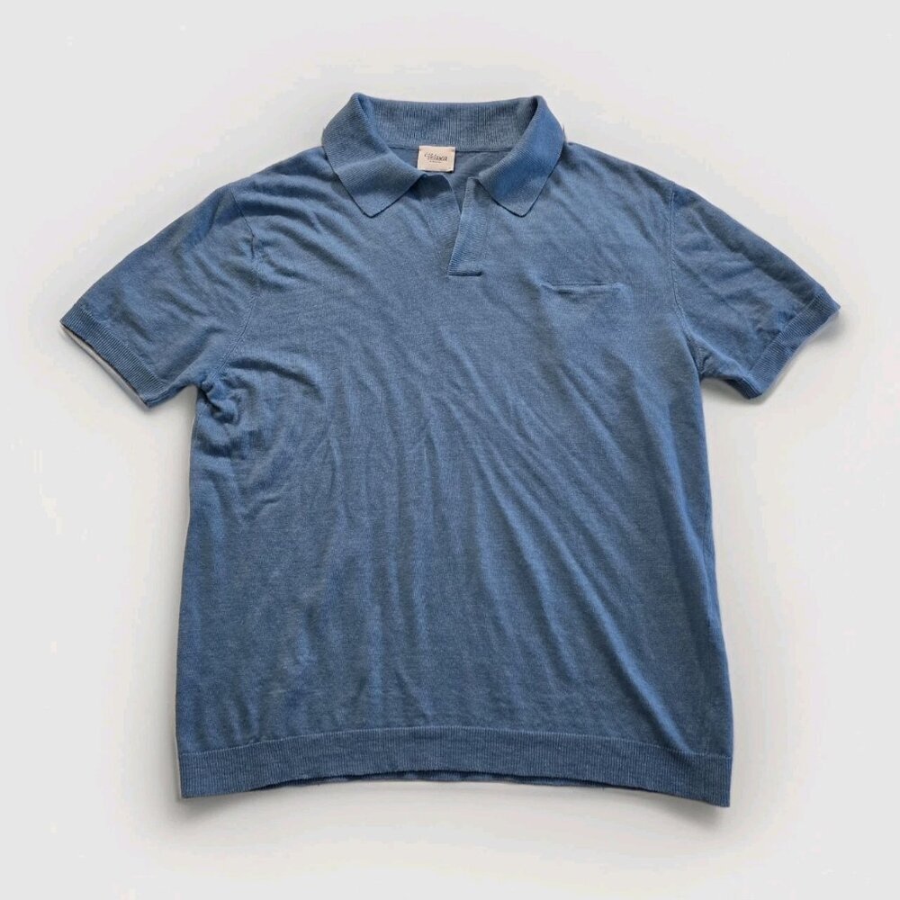 Velasca Cotton Linen Albenga Polo Shirt Men 52 XL Blue SS Elevated Sustainable